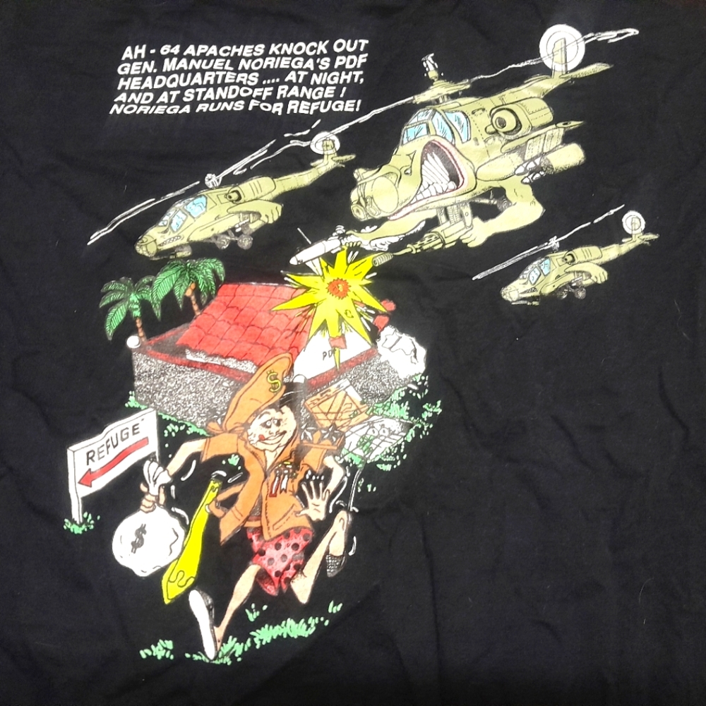 1989 AH-64 Apache Attack Helicopters US Invasion Of Panama Noriega Shirt -Sz L.